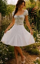 New Vtg Tiered Eyelet Kickpleat Midi Skirt Boho Romantic Cottagecore M White