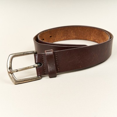 Old Navy Brown Leather Belt Womens Sz M  / 36 Silver Brass Buckle