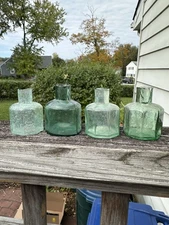 Lot Of 4 Sheared Top Ink Bottles All Aqua English Nice Early! 1880’s