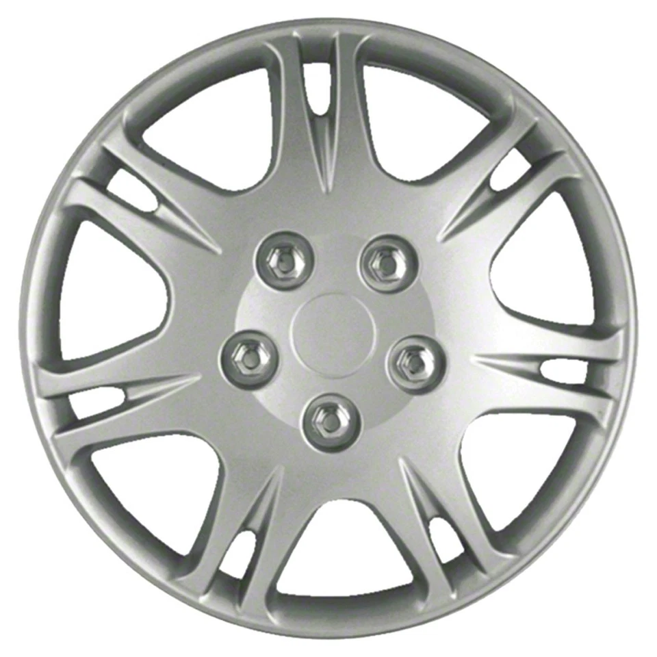 Juego de cuatro cubiertas de rueda de tapacubos plateadas de 15" para 99-03 Mitsubishi Galant (push-on) Foto 4 de 4