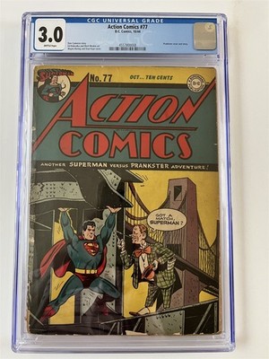 ACTION COMICS #77 DC COMICS GOLDEN AGE 1944 CGC 3.0 GRADED! PRANKSTER COVER!