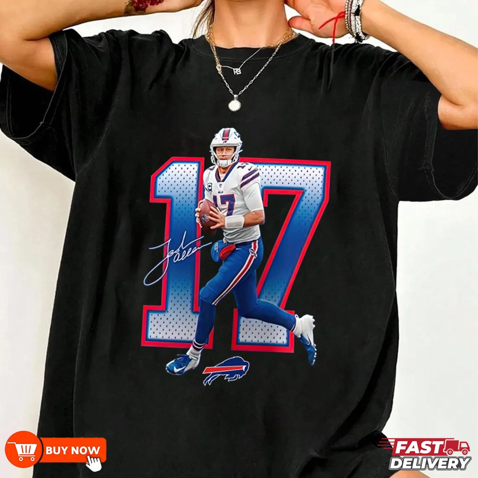 Josh Allen 17 Buffalo Bills Signature Football T-Shirt
