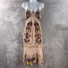 Farm Rio Floral Lace Slip Dress Womens Medium Pink Trim Sleeveless Beauty