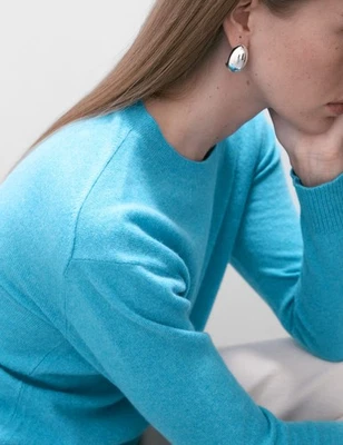 Marks & Spencer Womens Blue Cashmere Crew Long sleeved Women Jumper - M&S