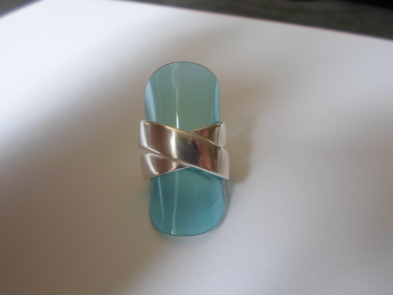 solid silver ring, openwork and crossed, size 56 - image 10