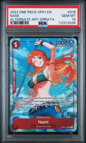 Nami 016 One Piece OP01-016 English Romance Dawn Alt Art Errata GEM MINT PSA 10
