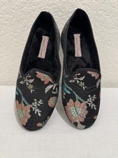 Daniel Green Black Floral Metallic Brocade Tapestry Slippers Shoes Sz 5M Asian