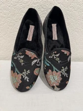 Daniel Green Black Floral Metallic Brocade Tapestry Slippers Shoes Sz 5M Asian