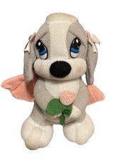NANCO Sad Sam Honey Puppy Gray Basset Hound Dog w/Pink Angel Wings Rose