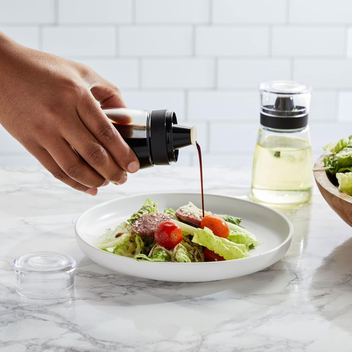 Glass Oil & Vinegar Dispenser Set - Leak-Proof No-Drip Glass Salad Dressing Bott