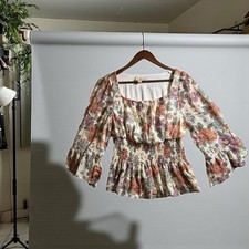 London Rose Women s Long Sleeve Floral Blouse with Smocked Waist Size Medium