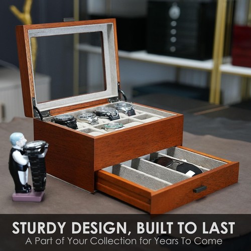 Watch Box with Drawer, Large Display Case for 8 Watches and Sunglasses Access... - Picture 6 of 7