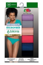 NEW women's 6 pack Fruit of the Loom 360 Stretch Microfiber Bikinis 9/2X 