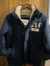 Abercrombie  Fitch Boys Basic Jacket Navy Beige Hooded Sherpa Lined Size S