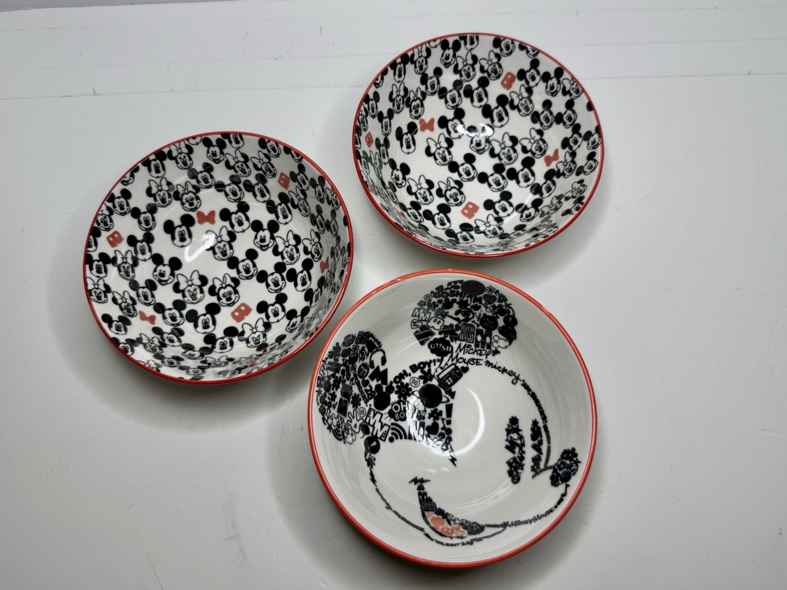 Disney Mickey & Minnie Mouse Cereal/Snack Tidbit Bowls Set Of 3 - New