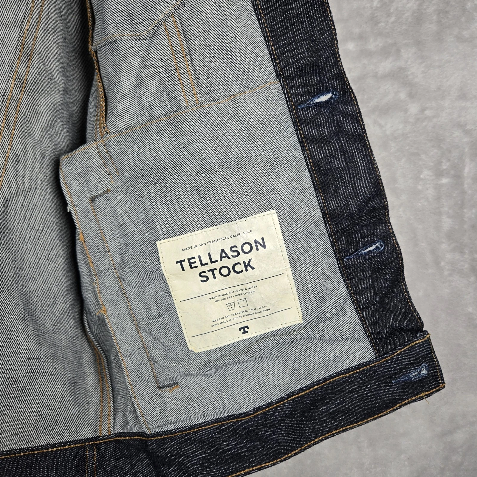 Tellason Stock Jacket Mens Large Blue 14oz Denim Trucker Cone Mills Made In USA image 6