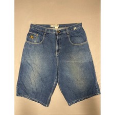 Vintage Knockout Jeans Mens Baggy Denim Shorts Blue Embroidered Logo USA Made 40