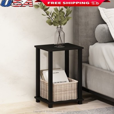 Compact Nightstand Minimalist Bedside Table Storage Two Tier Shelf Simple Design