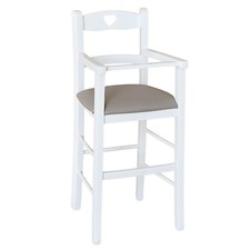 Chaise Haute Pour Bébé En Bois Blanc Avec Assise En Éco-Cuir Taupe