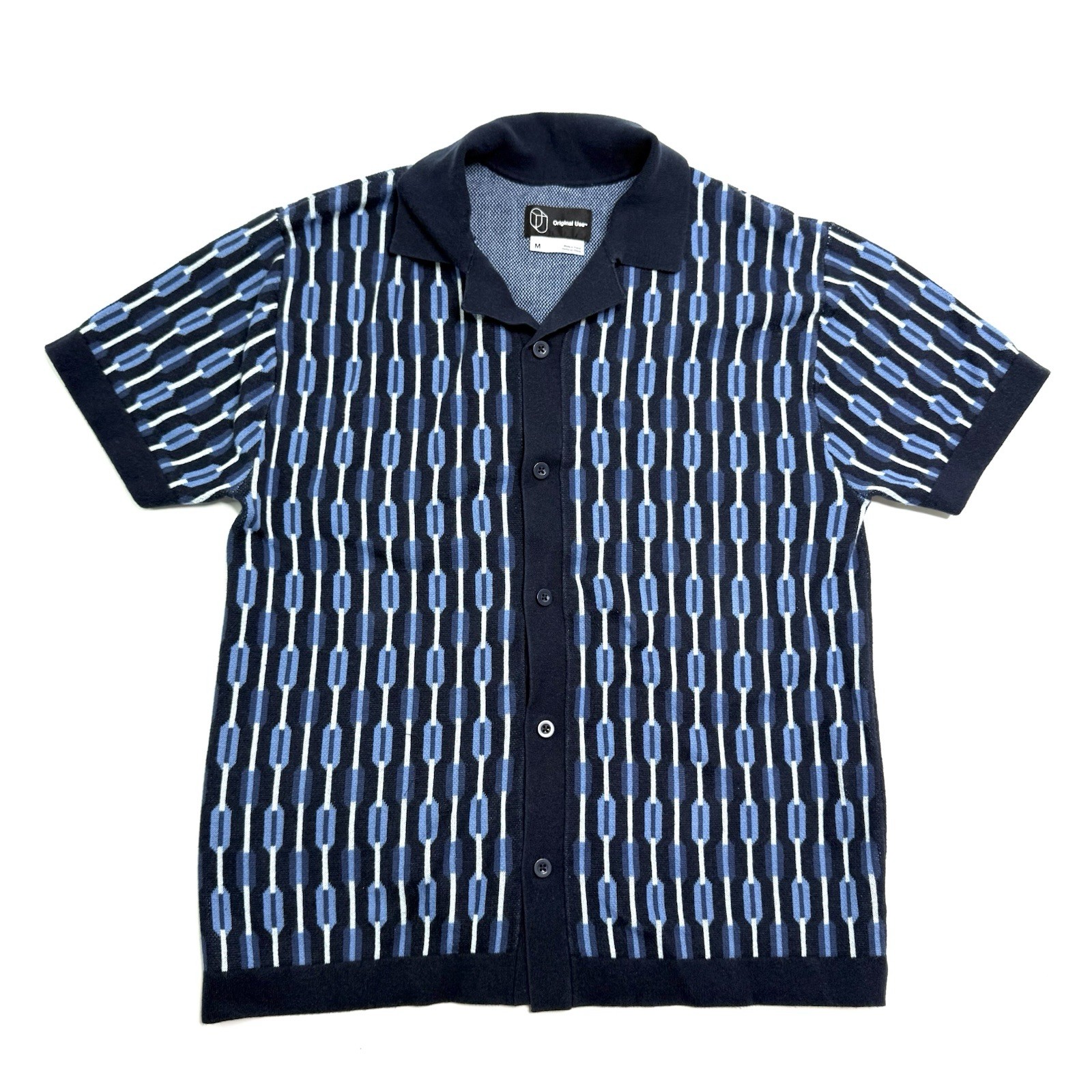 Original Use Geometric Patterned Blue Collared Sh… - image 1