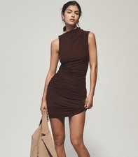 NWT Anthropologie Ruched Brown Mini Dress size Small