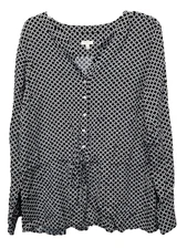 Talbots Rayon Geo Print Long Sleeve Drawstring Waist Button-Up Tunic Size Large