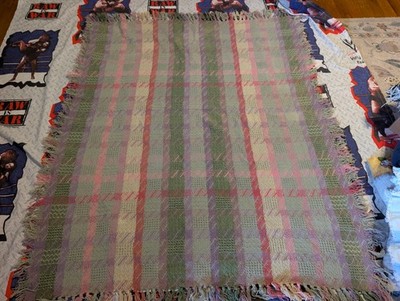 Tartan Weave Fringed Waffle Square Pattern Throw Lap Blanket VTG 43'' x 51''