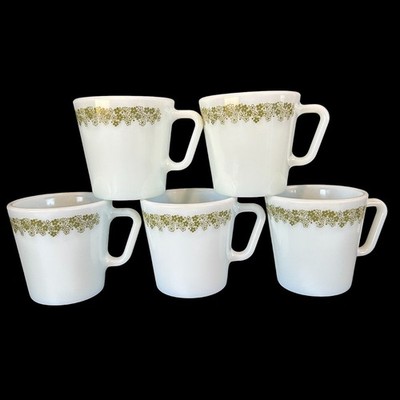 Vintage PYREX 1410 Coffee Mugs Crazy Daisy Set of 5 300ml D Handle