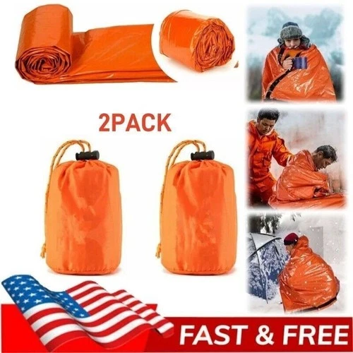 Emergency Sleeping Bag 2 Pack, Portable Outdoor Waterproof Survival Sleeping Bag
