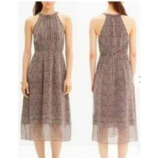 Madewell Women 6 Brown Diamond Printed Halter Silk Midi Lined Midi Length Dress