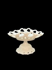 Vtg. White Milk Glass Fruit Bowl Pedestal Dish Fostoria "Monroe"  Lace Edge