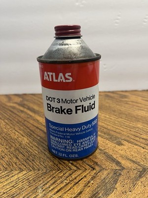 Vintage 1960s Atlas Dot 3 Brake Fluid Cone Top Oil Can Full