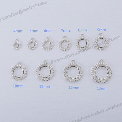 Pre Notched Round 4 Prong Mount Dangle Setting Sterling Silver Pendant/Earring