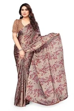 Indian Chiffon Saree With Unstitched Blouse Piece Party Wedding Wear For Women