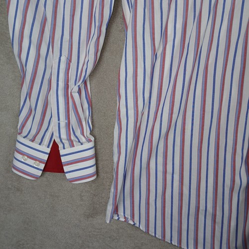 Paul Fredrick Shirt Mens XL 17.5 35 Red White Blue Stripes Classic Fit Collared - Picture 7 of 15