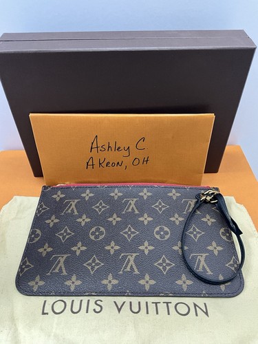Louis Vuitton Neverfull Monogram Pochette Zipper Pouch Clutch Black Strap Rare