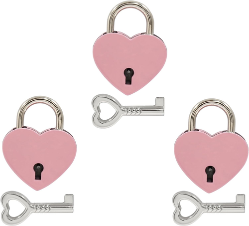 3 Pezzi Lucchetto a Forma di Cuore, Lucchetto a Forma di Cuore in Metallo Rosa, Piccolo Carino - Foto 6 di 12