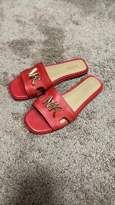 Michael Kors Slides Sandals Women Optic Orange, Size 6M No
