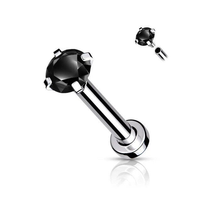 18G Flat Back Labret Studs Surgical Steel Prong Set Top CZ Nose Stud Labret Jewelry 8mm