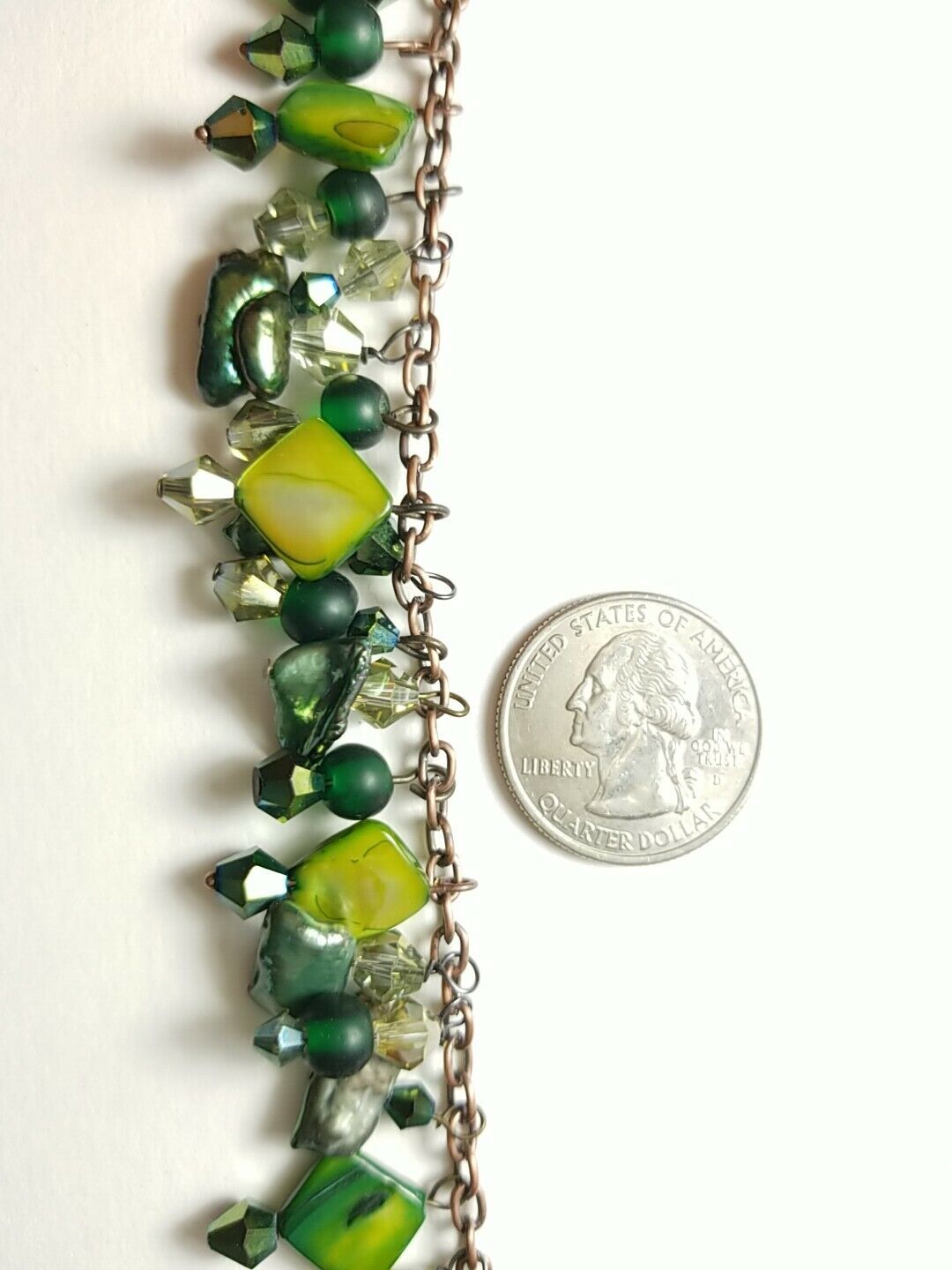 Vintage 7" Green Shell, Green Pearl, Green Beads,… - image 5