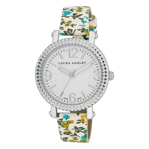 Laura Ashley Floral Bezel Watch Laura Ashley Five Link Floral Embossed Dial Stone Bezel  main image 2