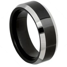 Tungsten Ring Band Black IP Plated Center High Polished For Men & Women