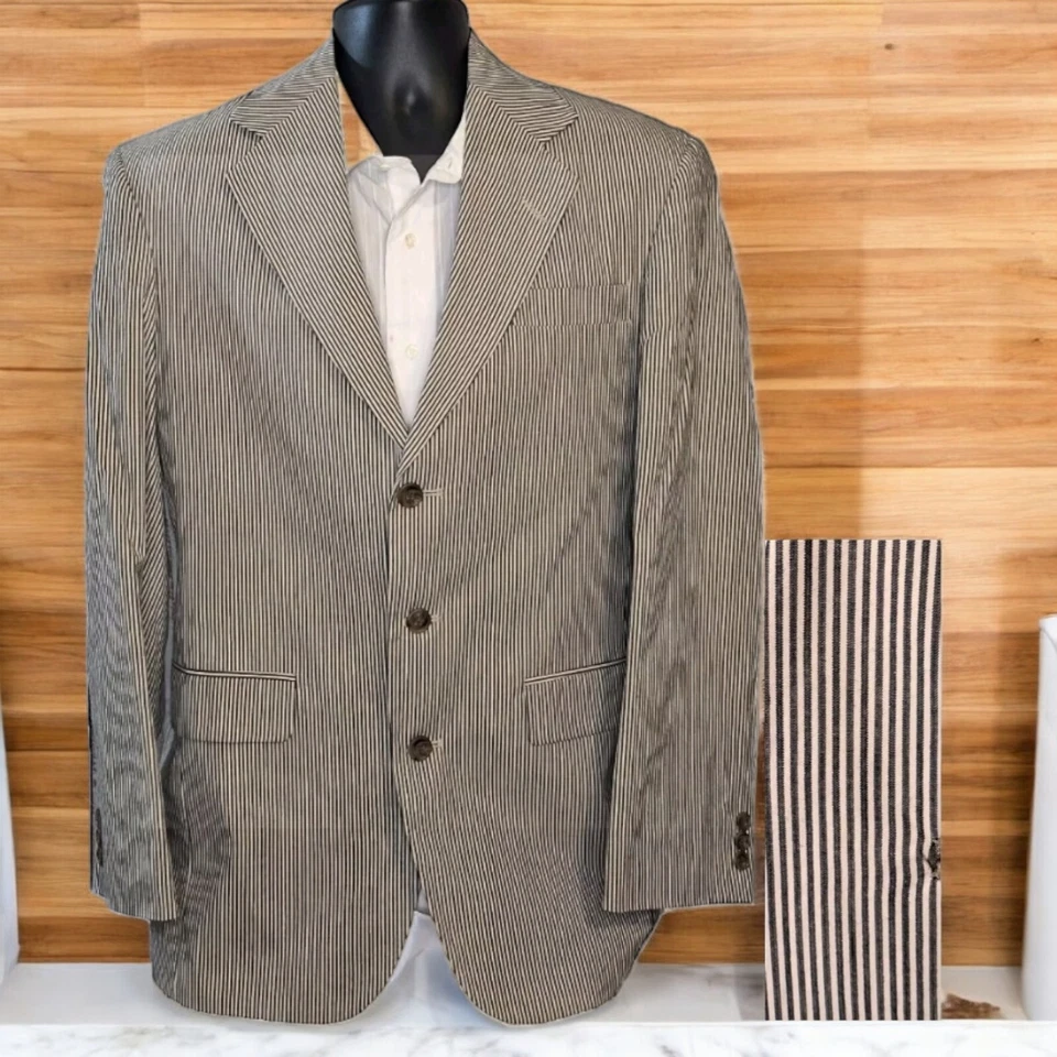 Haggar Casuals Vintage Mens 36R Black White Seersucker Ventless 3 Button - Image 2 of 4