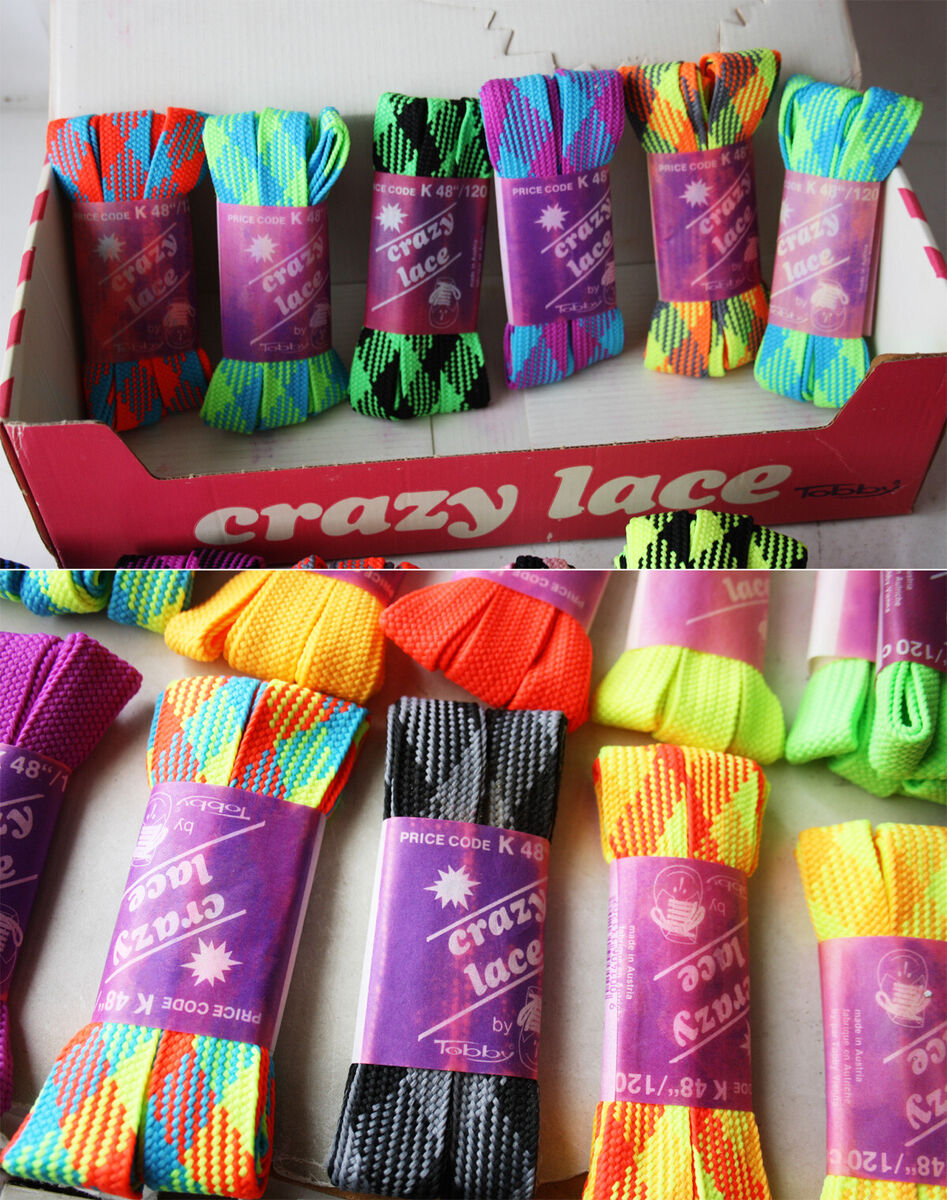 4X VINTAGE 80'S CRAZY LACE RETRO NEON SHOE LACES 48 4X VINTAGE 80'S CRAZY LACE RETRO NEON SHOE LACES 48