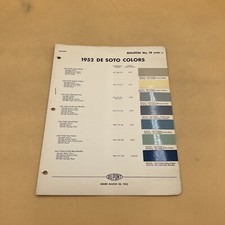 1952 Du Pont De Soto Paint Chip Samples - 3 Sheets, Bulletin No. 19 - Vintage