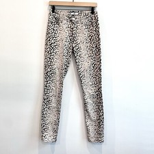 7 For All Mankind Women's 27 Leopard Print Mid Rise Skinny Jeans Beige Black