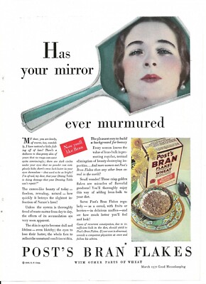1930 POST BRAND FLAKES Vintage Print Ad      Has Your Mirror ever Murmured