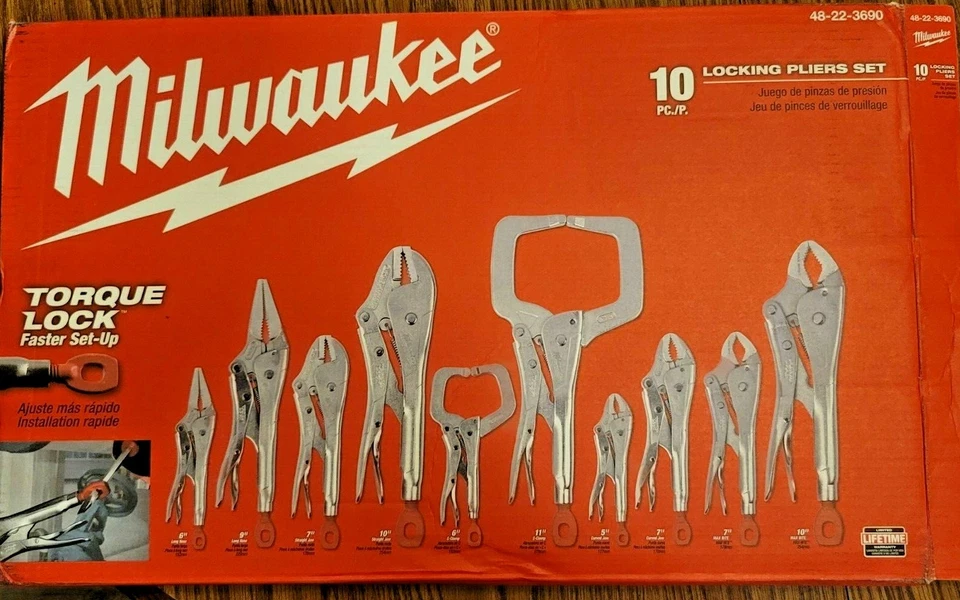 Juego de 10 alicates y abrazaderas de bloqueo maestro de bloqueo de par Milwaukee #48-22-3690 Foto 4 de 4