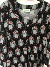 happi strick mini kleid M schwarz eulen print boho