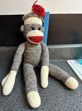 Sock Monkey 22" Schylling Brown Cream Red Mouth Bottom Plush Stuffed Animal